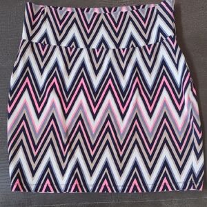 Zigzag Chevron Funky Print Pencil Skirt in Pink & Black Stretch Cotton Knit